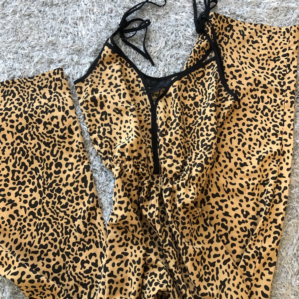 KK Leopard Cheetah Print Wide Leg Jumpsuit XS